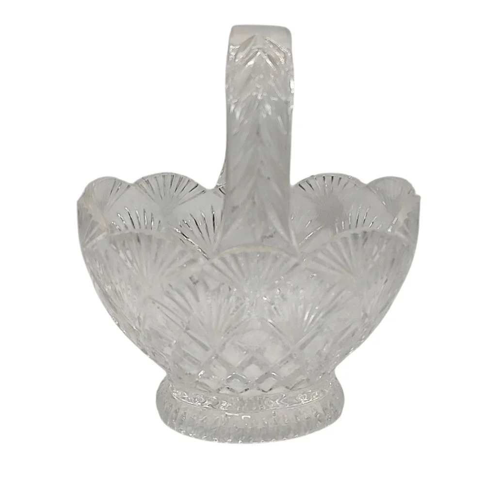 Imperial Slovakia‎ Lead Crystal Basket with Handle Diamond Fan Pattern SEE